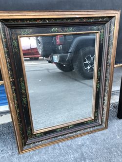 Mirror with Hand Painted Wood Frame