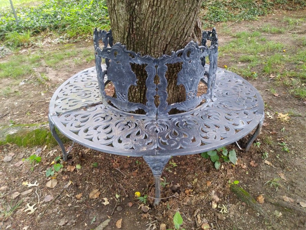 Wrap around the tree 🌳 cast metal bench for sale
