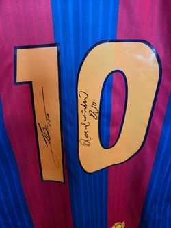 ICONS Certified Lionel Messi and Ronaldinho dual signed  Barcelona  Jersey.