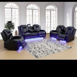Power Electric Leather Fully Reclining Three Piece Couch Set 