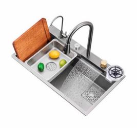 32 in kitchen sink with pull out faucet and accessories