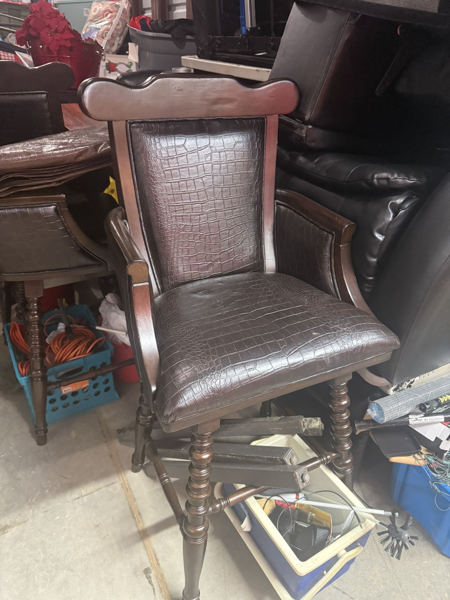Set of 3 Dark Brown Leather Bar Stools – Sleek & Comfortable!