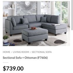 Gray Sectional Sofa With Ottoman