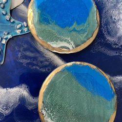 Ocean Hand Poured Resin Art Boards Coasters Trays Ornaments 