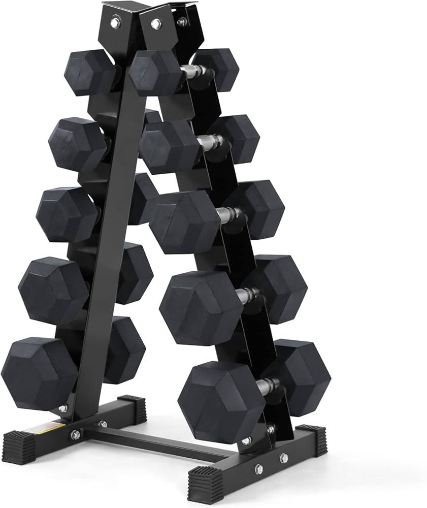 RITFIT 350LB Rubber Hex Dumbbell Set + Rack – Home Gym