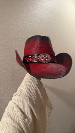 Brand New Red Black Buckle Cowboy Hat