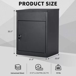 🥨Package Delivery Box for Outside, 17.3''L*13.8''W*22.1''H, Large Galvanized Steel Delivery Box for Packages, Anti-Theft Wall Mounted Mailbox, Lockab