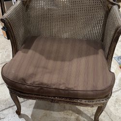 Vintage John-Richard Cane Accent Chair With Carved Accents