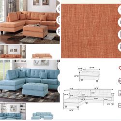 3 Pc Sectional Set With Ottoman 