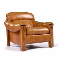 1970s Vintage Ample Butterscotch Brown and Oak Tufted Club Chairs