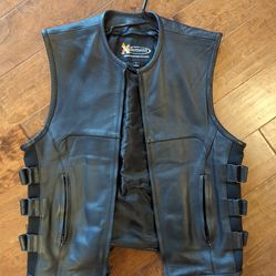 Xelement Black Leather Motorcycle Vest