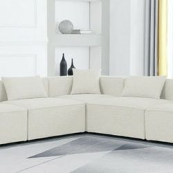 Cube Wood / Foam / Linen Cream Modular Sectional

