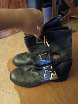 Black Leather Buckle Ankle Boots