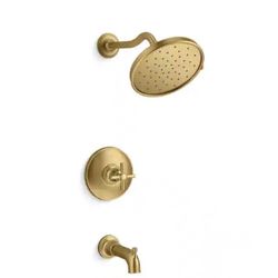 KOHLER Paces Single Handle 3-Spray Tub and Shower Faucet 1.75 GPM in Vibrant Brushed Moderne Brass (Valve Included)