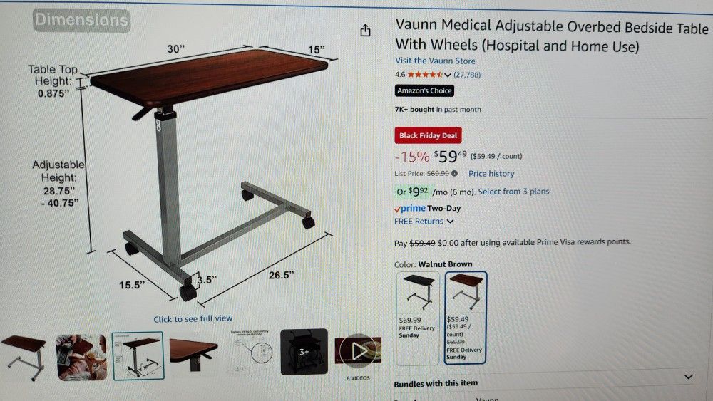 Adjustable Over bed Bedside Table