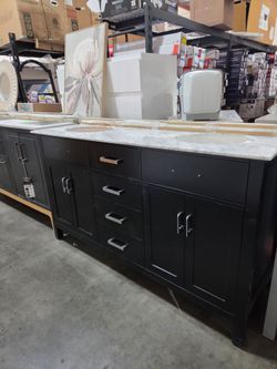 Double Sink Bathroom Vanity 60" with Marble Top black