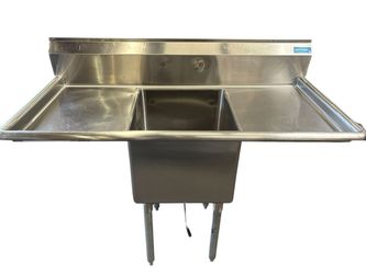 1 Compartment Sink 18x21 All Stainless Steel NSF Basin With Dual Drainboards Sapphire #4518