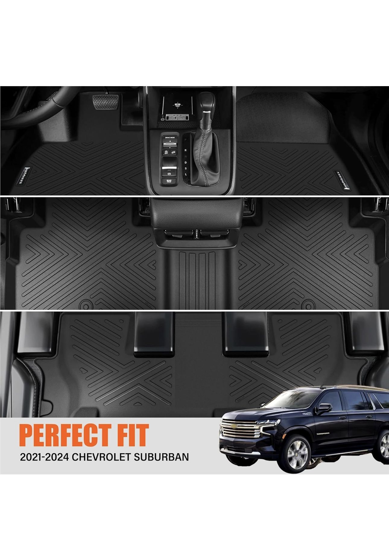 2021-2024 Chevrolet/Chevy Suburban/GMC Yukon XL 7 Seats All Weather TPE Protection Floor Liners Full Set for Chevrolet Suburban Accessories