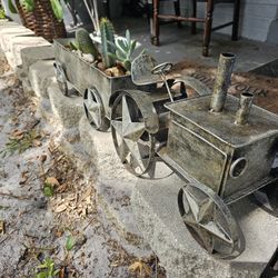 Welded Tractor An Trailer With 4 Succulents 