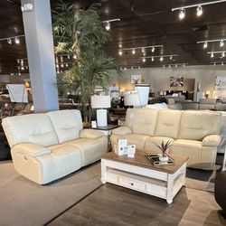 Beige Power Reclining Couch And Loveseat 