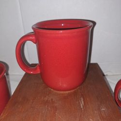 Pier 1 red, 14 oz Earthenware coffee mug. Spain  Set of 4