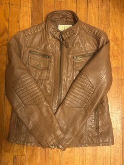 MICHAEL Michael Kors brown leather moto/motorcycle jacket