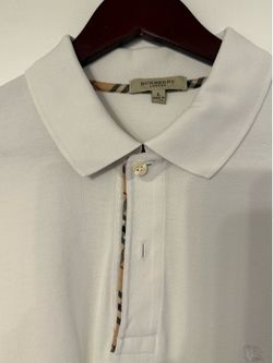 Burberry white men’s polo Size Large w check trim NEW no tags