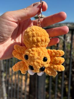 Crochet Orange Jumping Spider on Keychain plushie