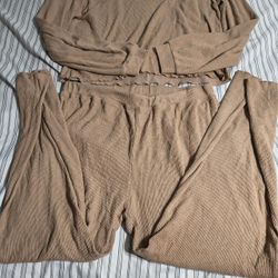 Tan long sleeve and pants pajama set