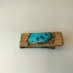 Navajo Sterling Silver Money Clip, Turquoise Stone, Handmade 