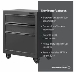 Hyper Tough 27-inch 3-Drawer Rolling Tool Cabinet, Black