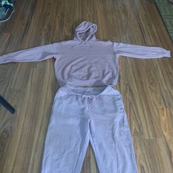 Pink Lacoste sweatpants and hoodie set