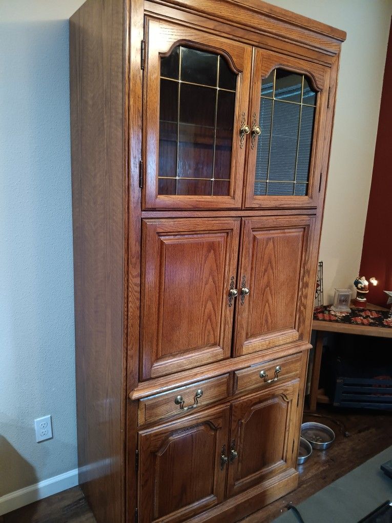 Oakwood China Cabinet W/ Electric Outlets