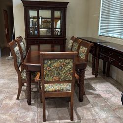 Dining Table, Seven Chairs, China Cabinet, And Two Side Tables