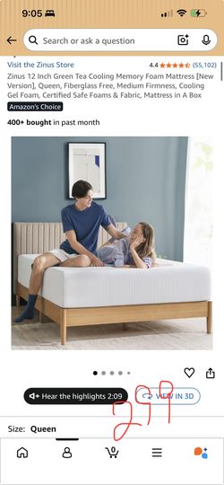 Zinus 12 Inch Green Tea Cooling Memory Foam Mattress