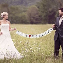 Vintage Just Married Banner Wedding Bunting Photo Booth Props