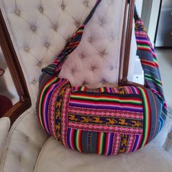 Tote Bag Hobo Sling Bag Bindle Travel Crossbody Peruvian Woven Purse Handmade Kendall Area 