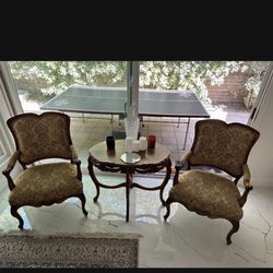 Elegant Armchairs and Side Table Set& Two Vintage Armchairs & armchairs