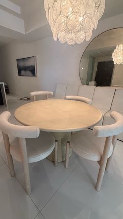 TOV Furniture Fern 47" Beige Textured Faux Plaster Concrete Indoor/Outdoor Round Dining Table