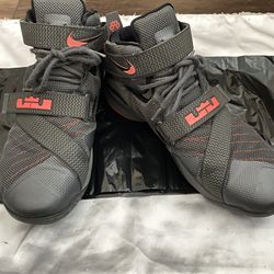 NIKE  LeBron Soldier 9 (IX) Premium  Basketball Mens  Shoes Dark Grey/Hot Lava Size 13