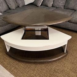 Pie Shape Lift Top Coffee Table Brown/white 