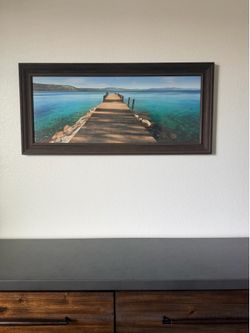 Framed Panoramic Lake Dock Wall Art 45” x 21”