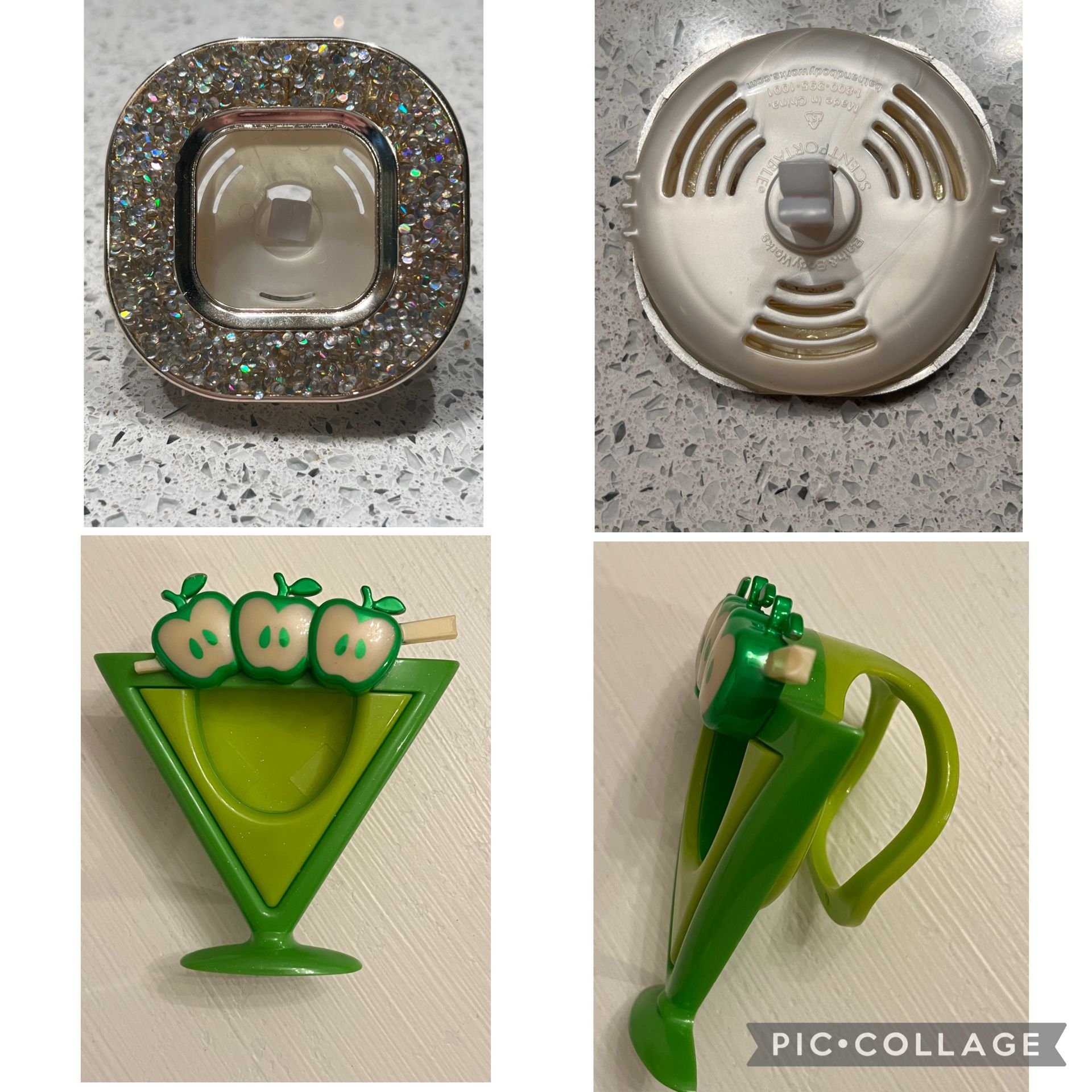 Bath & Body Works GOLD RHINESTONE GLITTER A/C Vent Clip Car Fragrance Holder & Martini Apple Scentportable *CAR* Visor Clip