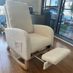 Bouclé Rocking Chair + Footrest — Like New | Coastal + Modern Style