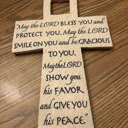 Cross - very heavy - Lord's Blessings Alabaster Granite Cast Stone  Religious home decor -- approx 16" 