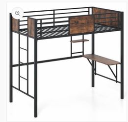 Space-Saving Twin Loft Bed with Safety Guardrail and Ladder-Coffee