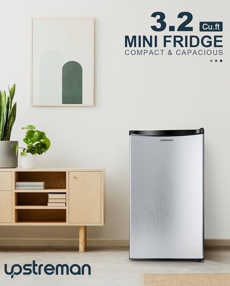 🔥 3.2 Cu.Ft Mini Fridge with Freezer, Single Door Mini Fridge, Dorm Fridge, Adjustable Thermostat, Mini Refrigerator for Dorm, Office, Bedroom, Stain