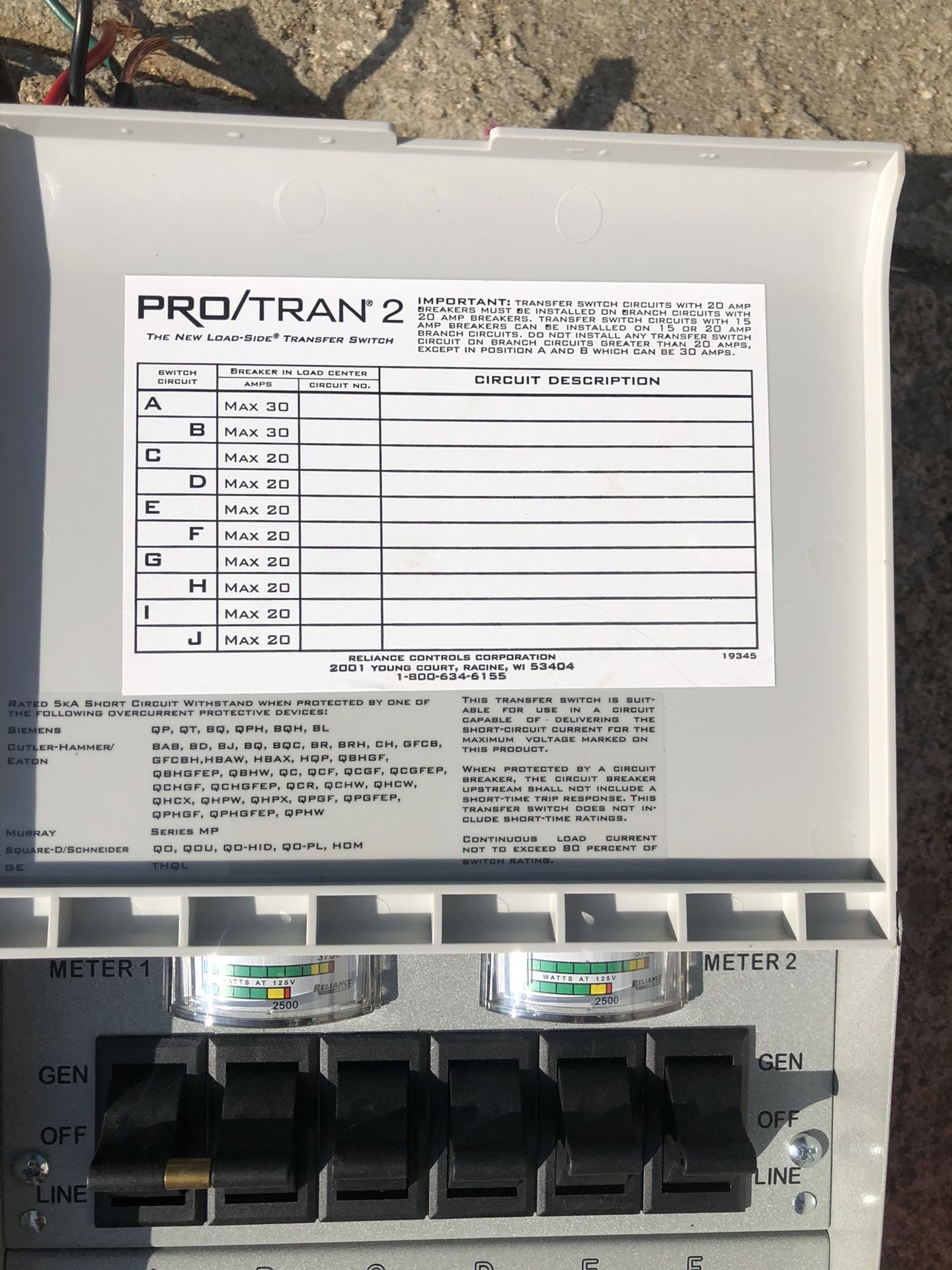 6 circuits Transfer switch and 10/3 cable for sale