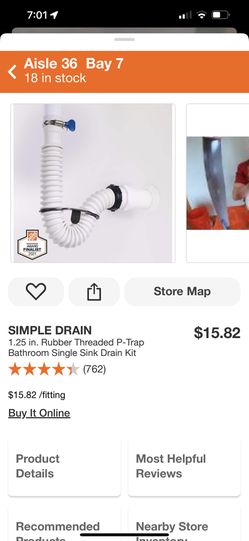 SIMPLE DRAIN 1.25 in. Rubber Threaded P-Trap Bathroom Single Sink
