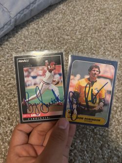 Bryn smith and Don Robinson autographed baseball card